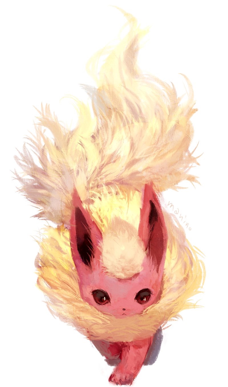 closed_mouth commentary_request flareon gen_1_pokemon highres looking_at_viewer manino_(mofuritaionaka) no_humans pokemon pokemon_(creature) red_eyes simple_background white_background