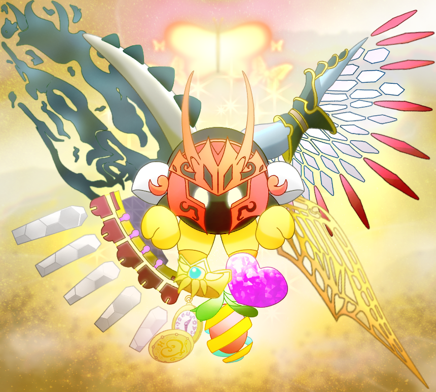 1boy angel_wings bug butterfly butterfly_wings commentary_request crown fastestkirby fusion galactic_nova heart horns insect kirby's_return_to_dream_land kirby:_planet_robobot kirby:_star_allies kirby:_triple_deluxe kirby_(series) magolor_soul master_crown morpho_knight pocket_watch queen_sectonia shoulder_pads spoilers star_dream void_termina watch white_eyes wings
