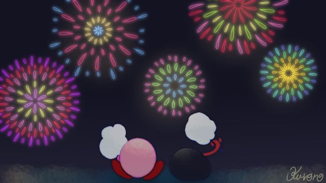 cotton_candy dark fireworks from_behind gooey kirby kirby_(series) kurono969 light saliva signature simple_background smoke tongue