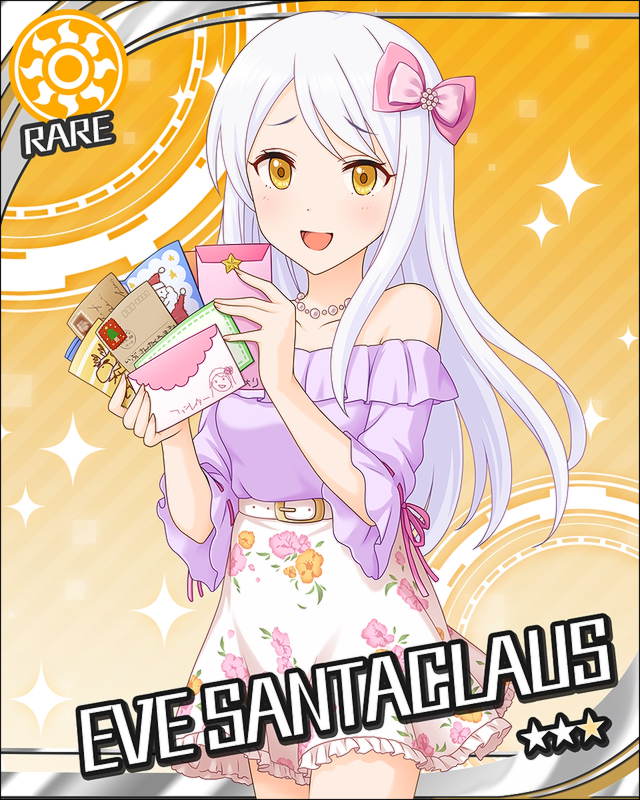 blush brown_eyes character_name dress eve_santaclaus idolmaster idolmaster_cinderella_girls long_hair smile stars white_hair