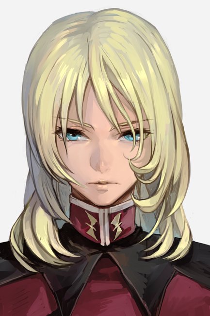 1boy androgynous blonde_hair blue_eyes expressionless gundam gundam_seed gundam_seed_destiny hankuri high_collar long_hair male_focus military military_uniform portrait rey_za_burrel uniform