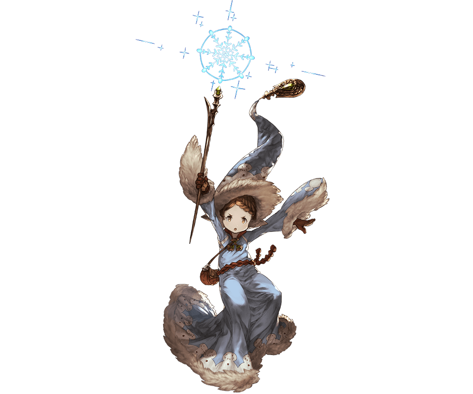 1girl braid brown_eyes brown_hair dress full_body granblue_fantasy harvin hat holding long_dress long_hair long_sleeves looking_at_viewer minaba_hideo official_art open_mouth solo suframare transparent_background very_long_hair