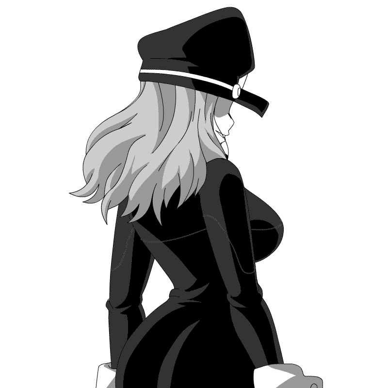 1girl animated animated_gif ass blush bocodamondo bodysuit boku_no_hero_academia bouncing_breasts breasts cleavage from_behind gloves greyscale hand_on_hip hat hat_tip kemii_(boku_no_hero_academia) large_breasts looking_at_viewer looking_back monochrome parted_lips simple_background smile solo utsushimi_kemii white_background
