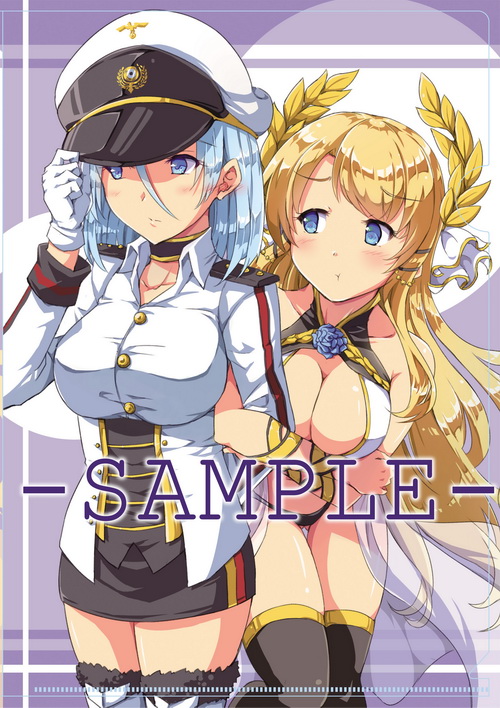 2girls arm_hug azur_lane black_legwear black_panties black_skirt blonde_hair blue_eyes blue_hair blush breasts character_request cleavage dress gluteal_fold hand_on_headwear hat head_wreath jacket long_hair military military_uniform miniskirt multiple_girls open_clothes open_dress panties peaked_cap pout sakimiya_(inschool) sample short_hair skirt thigh-highs thigh_gap underwear uniform victorious_(azur_lane) white_dress white_jacket white_legwear zettai_ryouiki