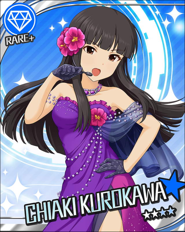 bare_shoulders black_hair blush brown_eyes character_name dress gloves idolmaster idolmaster_cinderella_girls kurokawa_chiaki long_hair necklace stars