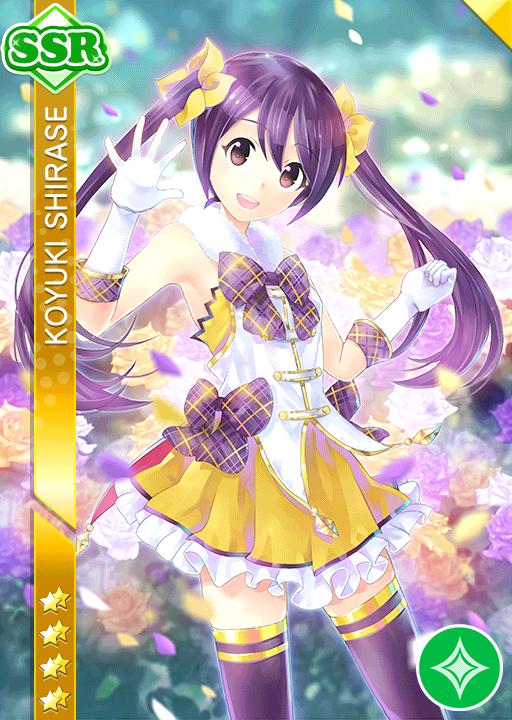 blush character_name dress long_hair love_live!_school_idol_festival purple_hair shirase_koyuki smile twintails violet_eyes