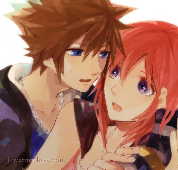 1boy 1girl blue_eyes brown_hair commentary_request dress fingerless_gloves gloves jacket kairi_(kingdom_hearts) kingdom_hearts kingdom_hearts_ii medium_hair ramochi_(auti) redhead short_hair sora_(kingdom_hearts)