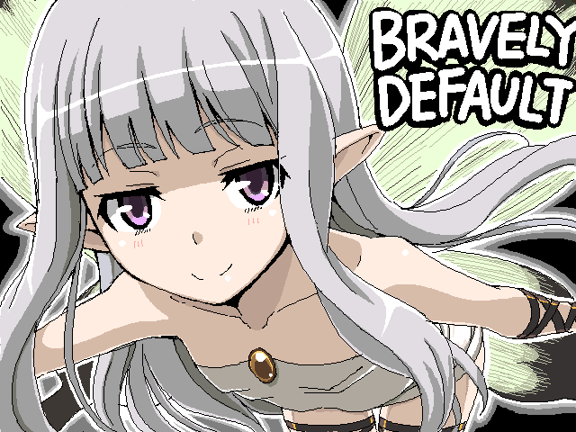 1girl aerie_(bravely_default) bangs bare_shoulders bent_over blunt_bangs bravely_default:_flying_fairy bravely_default_(series) breasts butterfly_wings closed_mouth collarbone copyright_name dress eyebrows_visible_through_hair eyes_visible_through_hair fairy flat_chest green_wings pointy_ears refance small_breasts smile solo strapless strapless_dress thigh_gap violet_eyes white_dress wings