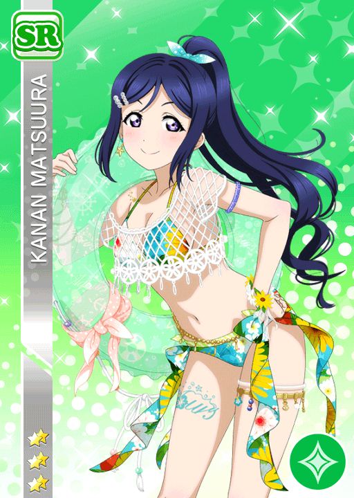 bikini blue_hair blush long_hair love_live!_school_idol_festival love_live!_sunshine!! matsuura_kanan ponytail smile violet_eyes