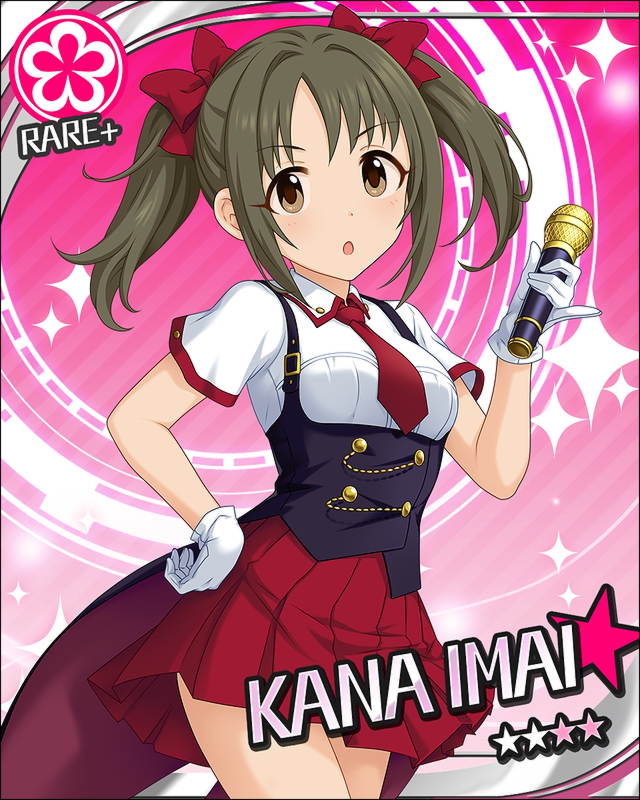 blush brown_eyes brown_hair character_name dress idolmaster idolmaster_cinderella_girls imai_kana microphone short_hair stars twintails