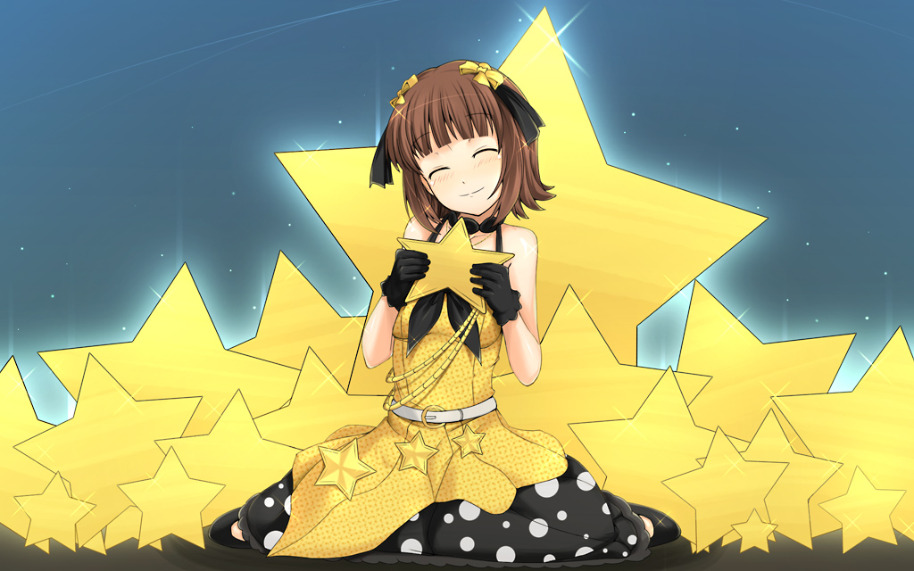 closed_eyes hair_ribbon hair_ribbons idolmaster kazuto_san live_for_venus ribbon ribbons short_hair star stars