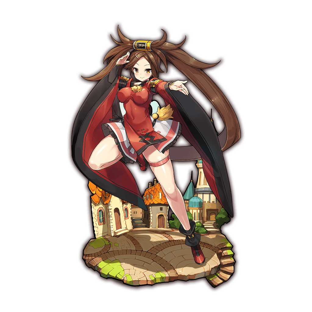 1girl artist_request breasts detached_sleeves dress fighting_stance full_body guilty_gear guilty_gear_xrd hair_ring kuradoberi_jam last_period long_hair red_dress red_footwear sleeveless sleeveless_dress solo standing standing_on_one_leg thick_thighs thighs town twintails very_long_hair
