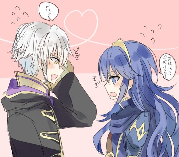 1boy 1girl blue_eyes blue_hair blush cape couple fire_emblem fire_emblem:_kakusei futtia gloves hood long_hair lucina male_my_unit_(fire_emblem:_kakusei) mamkute my_unit_(fire_emblem:_kakusei) open_mouth short_hair smile super_smash_bros. super_smash_bros_ultimate tiara translated white_hair