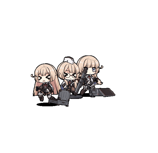 &gt;_&lt; 0_0 2b14_podnos 2b14_podnos_(girls_frontline) 3girls animated animated_gif blonde_hair boots braid chibi fleeing girls_frontline hat long_hair low_twintails mortar_(weapon) multiple_girls official_art running single_braid transparent_background twintails winter_clothes
