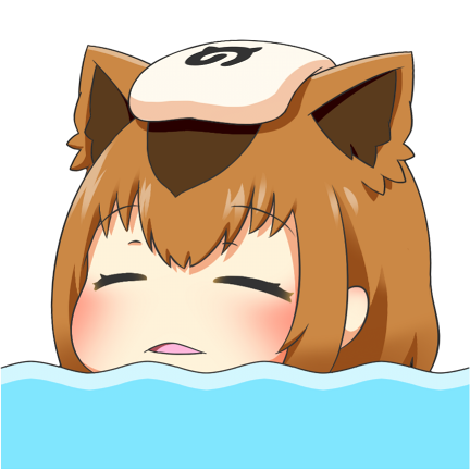 1girl :d animal_ears bangs blush brown_hair capybara_(kemono_friends) capybara_ears closed_eyes eyebrows_visible_through_hair hinotama_(hinotama422) japari_symbol kemono_friends lowres multicolored_hair open_mouth partially_submerged simple_background smile solo towel towel_on_head two-tone_hair water white_background