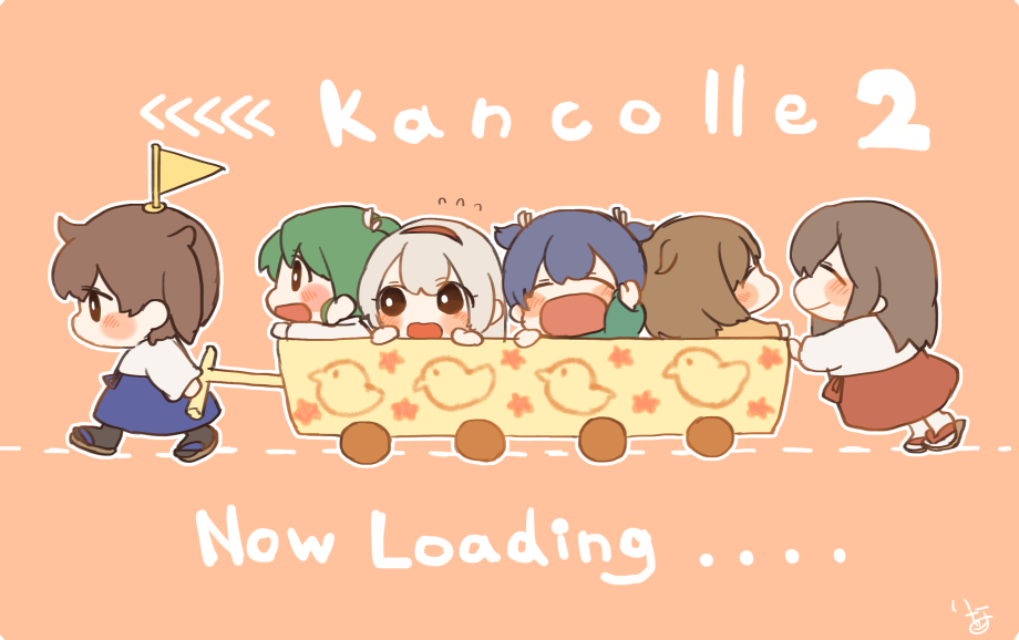 6+girls akagi_(kantai_collection) black_hair black_legwear blue_hair blue_hakama blush brown_hair chibi closed_eyes commentary english eyebrows_visible_through_hair flag flying_sweatdrops full_body green_hair hair_between_eyes hair_ribbon hakama hiryuu_(kantai_collection) ina_(1813576) japanese_clothes kaga_(kantai_collection) kantai_collection kimono long_hair multiple_girls pulling pushing red_hakama red_headband ribbon sandals short_hair shoukaku_(kantai_collection) side_ponytail signature simple_background smile souryuu_(kantai_collection) twintails vehicle wheel white_hair white_kimono white_legwear white_ribbon zuikaku_(kantai_collection)