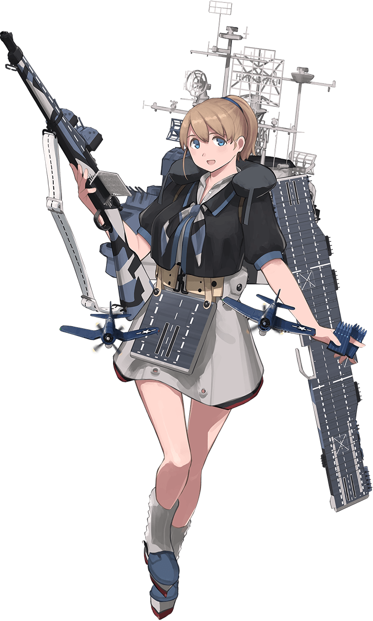 1girl :d aircraft airplane bangs bare_arms between_fingers black_jacket blue_eyes blue_footwear breasts bullet collared_jacket cropped_jacket dress eyebrows f6f_hellcat flight_deck full_body grey_dress grey_legwear gun hair_between_eyes hair_tie highres holding holding_gun holding_weapon intrepid_(kantai_collection) jacket kantai_collection large_breasts leg_up light_brown_hair m1903_springfield machinery miniskirt neck_pillow neckerchief official_art open_clothes open_jacket open_mouth pillow ponytail rifle rigging shibafu_(glock23) short_hair short_sleeves skirt sling_(weapon) slippers smile socks solo tareme transparent_background weapon