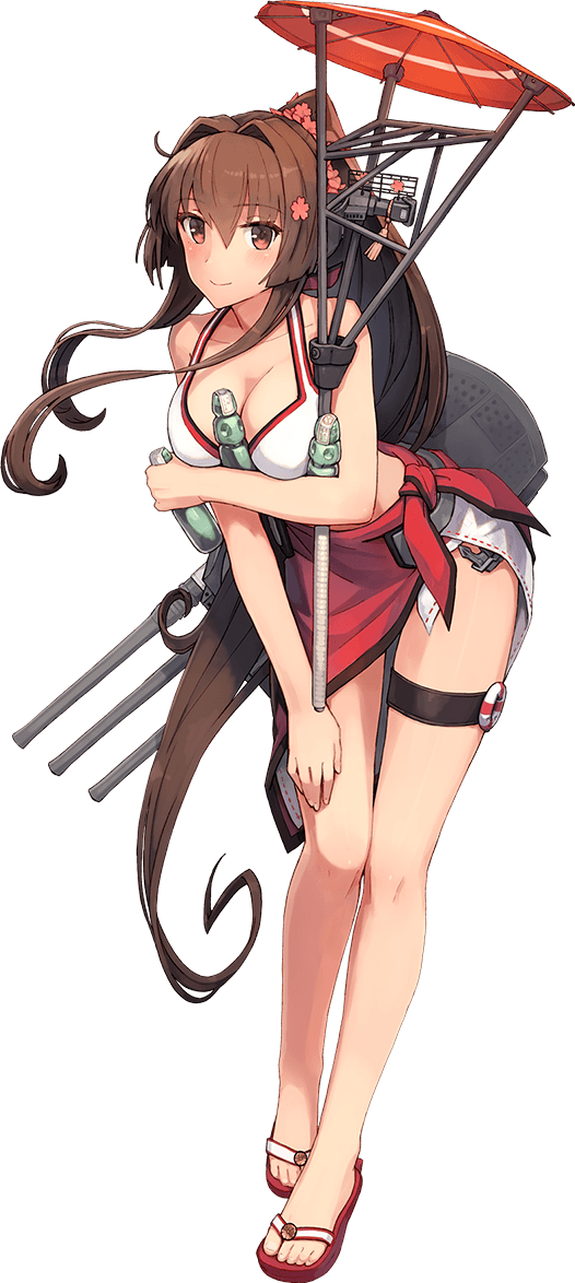1girl anchor bangs between_breasts bottle breasts brown_hair cherry_blossoms cleavage closed_mouth collarbone eyebrows_visible_through_hair feet floating_hair flower from_side full_body hair_between_eyes hair_flower hair_intakes hair_ornament halterneck hand_on_own_thigh headgear high_ponytail holding holding_bottle kantai_collection large_breasts leaning_forward legs legs_together lifebuoy long_hair long_ponytail looking_at_viewer machinery official_art orange_eyes oriental_umbrella pink_flower ponytail ramune red_umbrella ribbon_trim sandals sarong shizuma_yoshinori sidelocks solo standing swimsuit tassel thigh_gap thigh_strap transparent_background turret umbrella very_long_hair yamato_(kantai_collection)