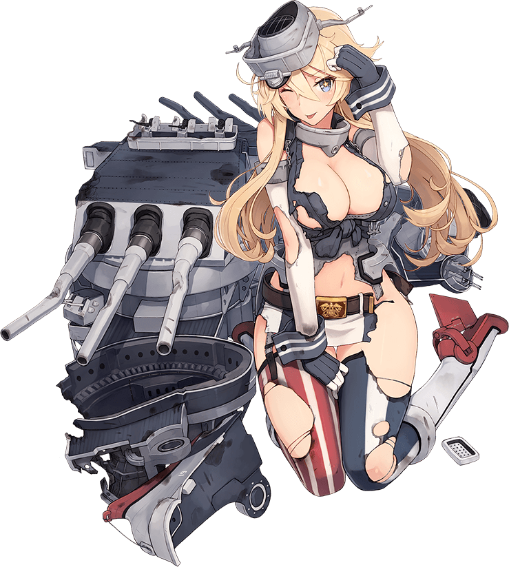 1girl bare_shoulders belt belt_buckle blonde_hair blue_eyes boots breasts buckle cleavage dojikko_pose fingerless_gloves front-tie_top garter_straps gloves hair_between_eyes headgear high_heel_boots high_heels iowa_(kantai_collection) kantai_collection knee_boots large_breasts long_hair miniskirt mismatched_legwear official_art shizuma_yoshinori skirt solo star star-shaped_pupils striped striped_legwear symbol-shaped_pupils thigh-highs tongue tongue_out torn_clothes torn_thighhighs transparent_background vertical-striped_legwear vertical-striped_skirt vertical_stripes white_footwear