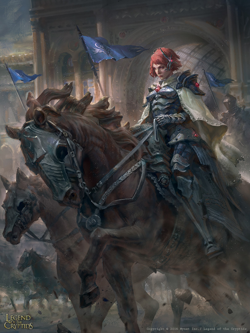 1girl armor armored_boots boots cape copyright_name faceless faceless_male flag gloves hair_ornament helmet horse horseback_riding legend_of_the_cryptids livia_prima official_art pink_eyes pink_hair riding solo