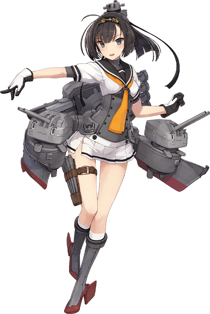 1girl akizuki_(kantai_collection) anchor bangs black_eyes black_hair blunt_bangs blush boots breasts chou-10cm-hou-chan full_body gloves grey_footwear headband headgear high_heel_boots high_heels kantai_collection kneehighs looking_at_viewer machinery miniskirt neckerchief official_art pleated_skirt ponytail sailor_collar school_uniform serafuku shizuma_yoshinori skirt small_breasts solo thigh_strap transparent_background white_legwear white_skirt