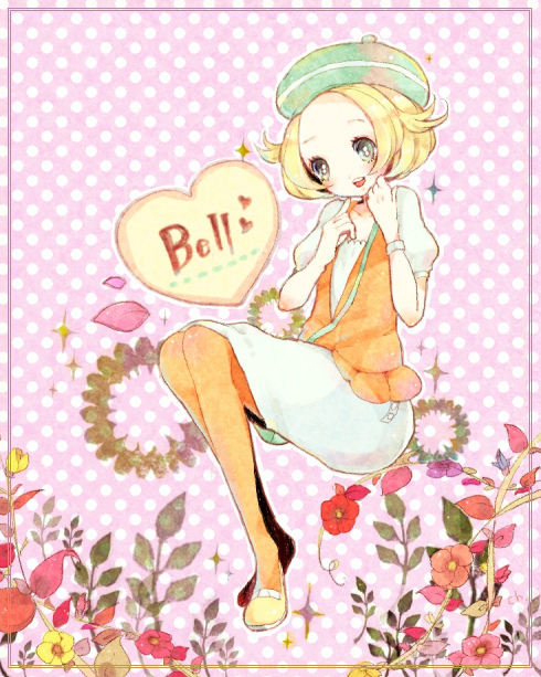 1girl bel_(pokemon) blonde_hair breasts commentary_request creatures_(company) flower game_freak green_hat hand_up hat jacket medium_hair nintendo open_mouth orange_jacket pokemon pokemon_(game) pokemon_bw short_hair smile solo