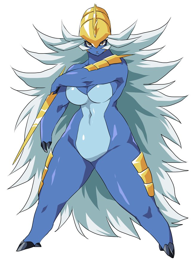 1girl blue_fur breasts creatures_(company) female game_freak gen_5_pokemon large_breasts long_hair nintendo no_humans pokemon pokemon_(creature) pokemon_(game) pokemon_bw samurott white_hair