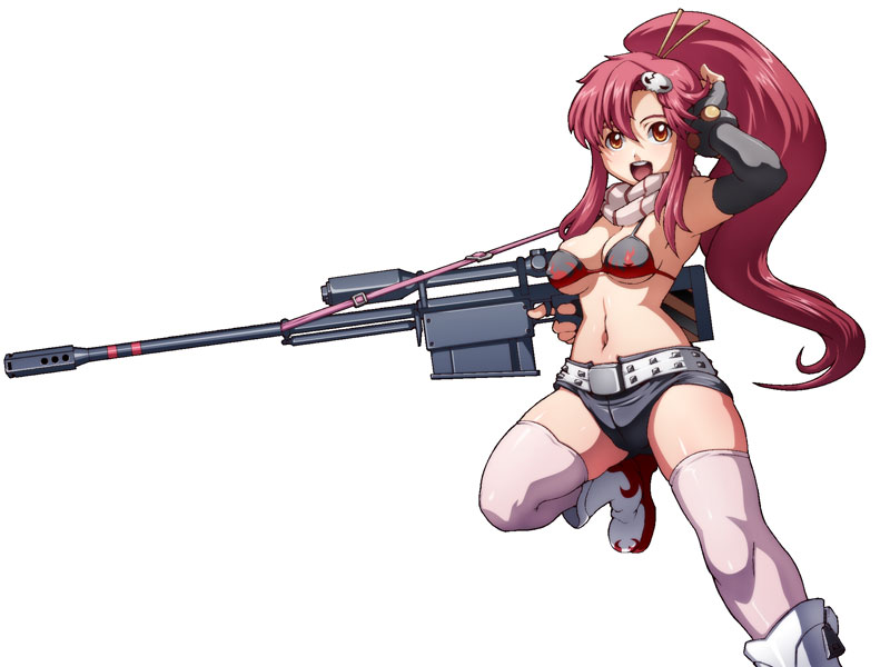 800x600 adjusting_hair anti-materiel_rifle arm_up belt bikini_top boots caryo elbow_gloves fingerless_gloves gloves gun leg_up legs long_hair midriff open_mouth pink_legwear ponytail red_hair redhead rifle scarf short_shorts shorts smile sniper_rifle strap striped striped_scarf studded_belt tabigarasu tengen_toppa_gurren_lagann thigh-highs thighhighs thighs weapon yellow_eyes yoko_littner yoko_ritona