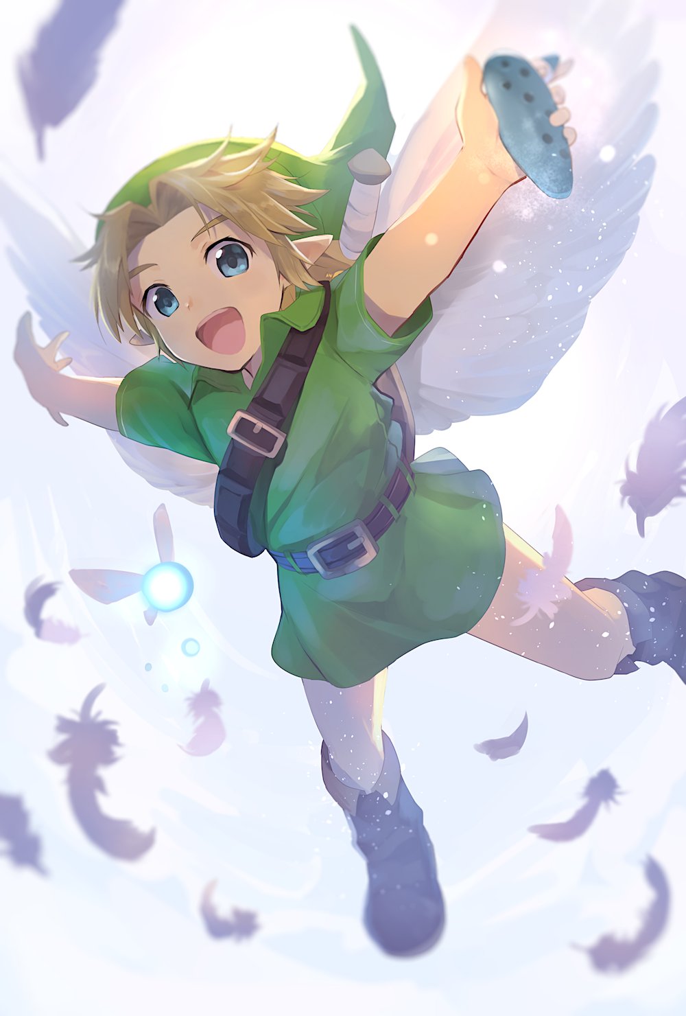 1boy cocolo_(co_co_lo) highres link looking_at_viewer male_focus short_hair simple_background smile solo super_smash_bros. super_smash_bros_ultimate the_legend_of_zelda the_legend_of_zelda:_ocarina_of_time tunic young_link