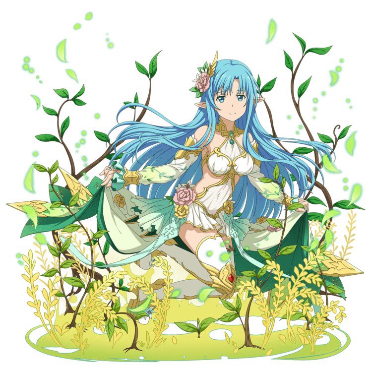 1girl asuna_(sao-alo) blue_eyes blue_hair boots breasts choker covered_navel detached_sleeves floating_hair flower full_body long_hair looking_at_viewer medium_breasts miniskirt official_art pink_flower pleated_skirt pointy_ears skirt skirt_hold smile solo sword_art_online sword_art_online:_code_register thigh-highs thigh_boots very_long_hair white_background white_footwear white_skirt