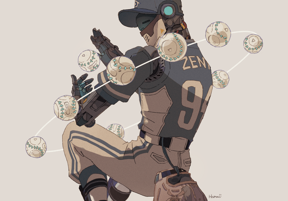 artist_name baseball baseball_cap baseball_glove baseball_jersey baseball_uniform belt fastball_zenyatta hamau hat omnic overwatch pants simple_background sportswear striped striped_pants white_background zenyatta_(overwatch)