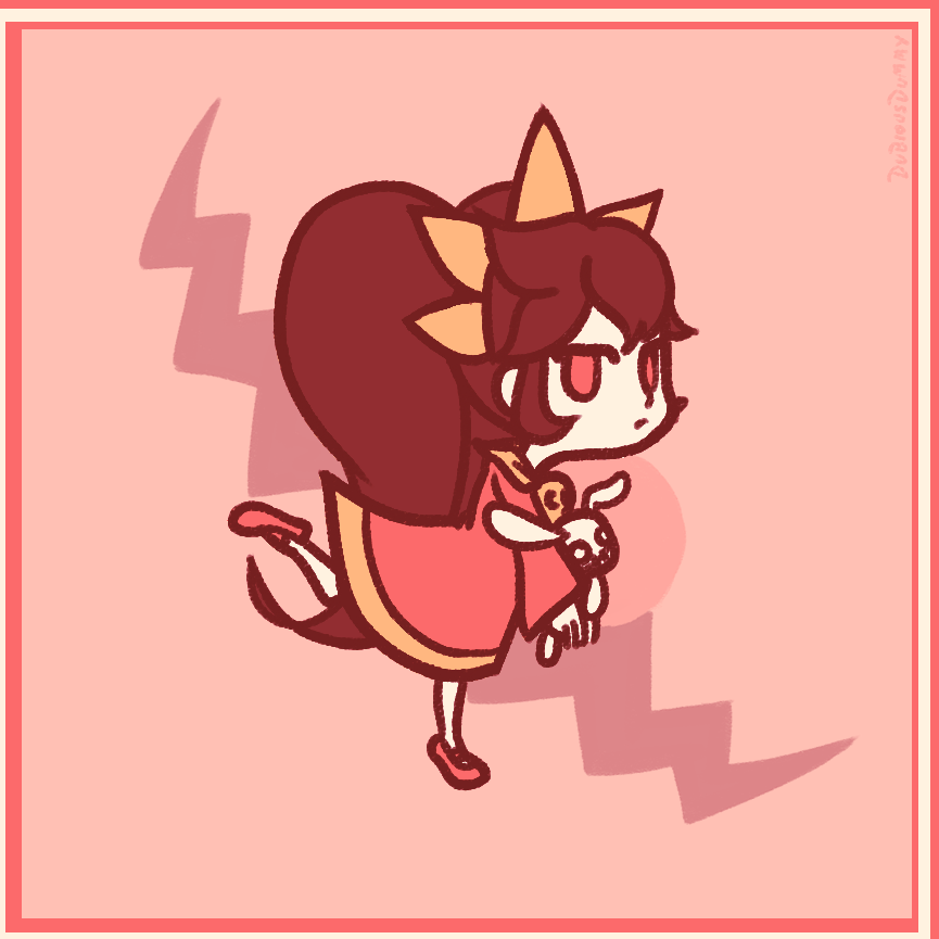 1girl ashley_(warioware) chibi dress dubiousdummy hair_ornament long_hair looking_at_viewer looking_to_the_side solo standing standing_on_one_leg stuffed_animal stuffed_bunny stuffed_toy twintails warioware