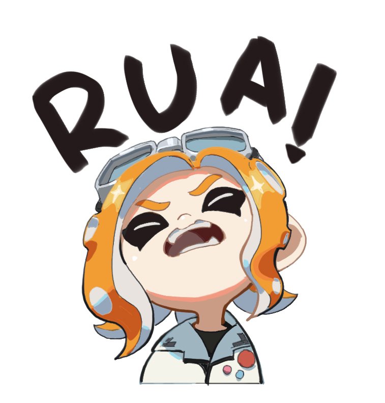 closed_eyes commentary goggles goggles_on_head octoling open_mouth orange_hair shouting simple_background solo splatoon splatoon_2 tentacle_hair upper_body waterkuma white_background