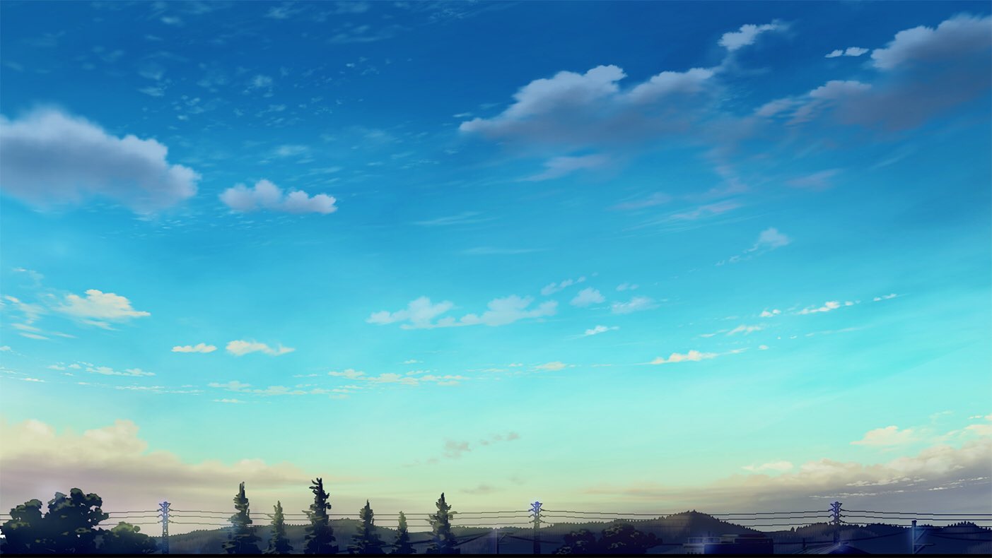 blue_sky clouds commentary_request day horizon mitsu_ura mountainous_horizon no_humans original outdoors power_lines scenery sky transmission_tower tree