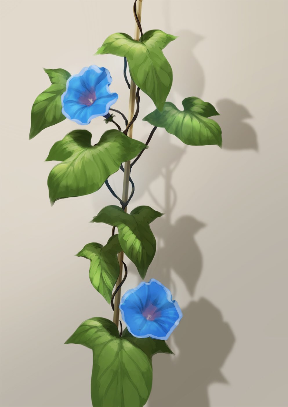 blue_flower drop_shadow flower grey_background highres ivy leaf mitsu_ura no_humans original plant still_life