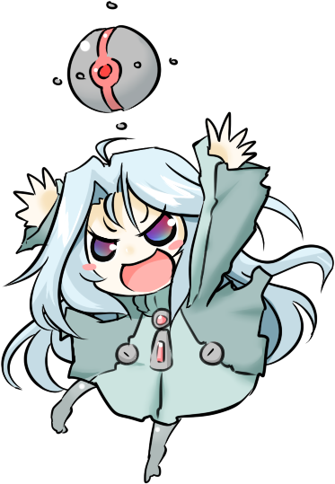 1girl :d ahoge arms_up bangs blue_eyes blue_hair blush_stickers chibi commentary_request dress full_body green_dress grey_legwear hair_strand hono long_hair long_sleeves multicolored multicolored_eyes official_art open_mouth orb pantyhose parted_bangs simple_background sleeves_past_wrists smile solo standing standing_on_one_leg star_breaker suguri v-shaped_eyebrows very_long_hair violet_eyes white_background