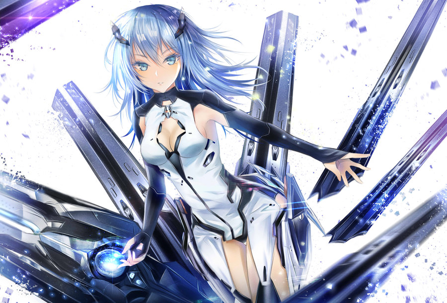 1girl :p beatless blue_eyes breasts cleavage cleavage_cutout fhilippedu floating_hair hair_between_eyes leicia leotard long_hair looking_at_viewer medium_breasts outstretched_arm parted_lips sideboob silver_hair solo standing tongue tongue_out white_background
