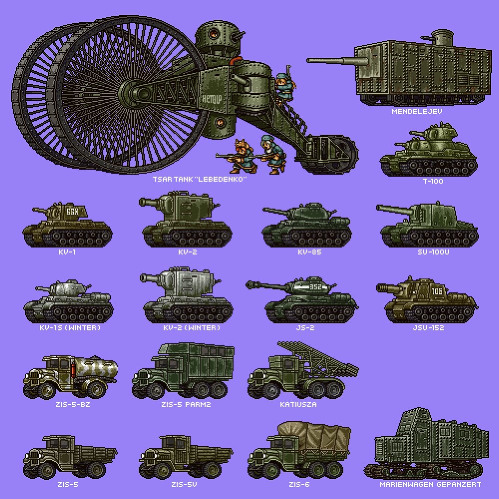 blue_background caterpillar_tracks ground_vehicle hamcoro js-2 jsu-152 katiusza kv-1 kv-2 kv-85 marienwagen_gepanzert mendelejev military military_vehicle motor_vehicle original pixel_art simple_background t-100_varsuk tank tank_focus truck tsar_tank vehicle_focus vehicle_request zis-5