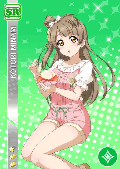 blush brown_eyes brown_hair character_name dress long_hair love_live!_school_idol_festival love_live!_school_idol_project minami_kotori peach side_ponytail smile