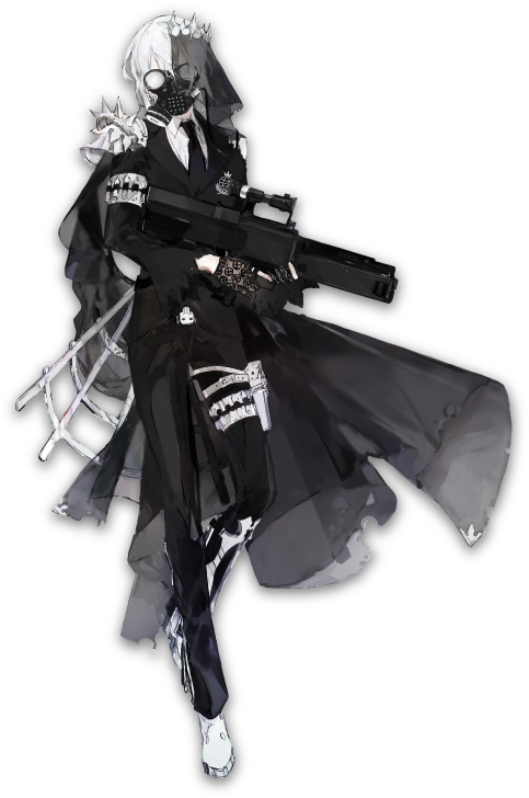 1boy assault_rifle black_footwear capelet formal g11 gas_mask ghost_(senjuushi) gloves gun hair_ornament holding holding_gun holding_weapon holster lace lace_gloves male_focus necktie official_art rifle senjuushi:_the_thousand_noble_musketeers short_hair shoulder_armor shoulder_spikes solo spikes suit tachi-e thigh_holster thigh_strap weapon white_footwear white_hair xdakn