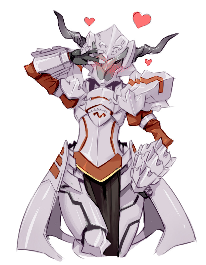 1girl armor blush fate/apocrypha fate_(series) full_armor hand_on_hip hand_on_own_face heart helmet horns materclaws mordred_(fate) mordred_(fate)_(all) pauldrons pose simple_background sketch solo v white_background