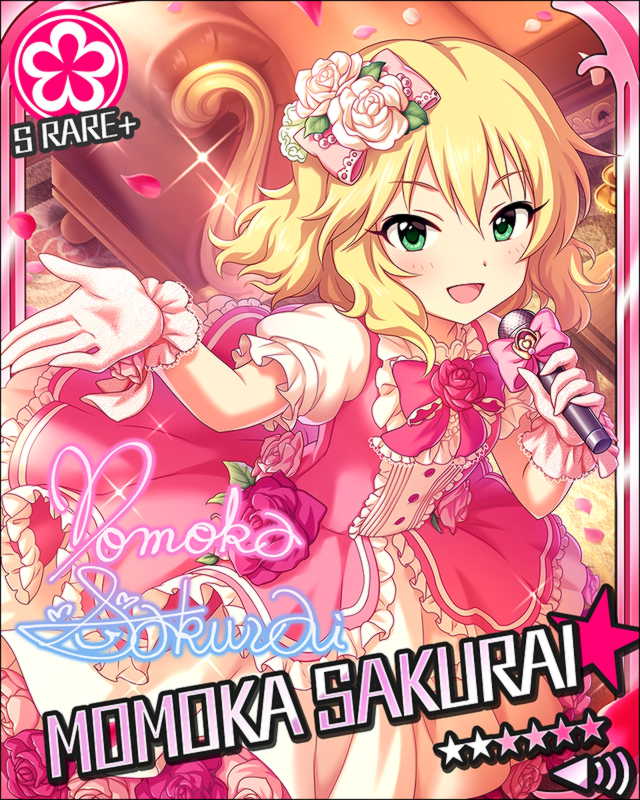 blonde_hair blush character_name dress green_eyes idolmaster idolmaster_cinderella_girls sakurai_momoka short_hair singing stars tail