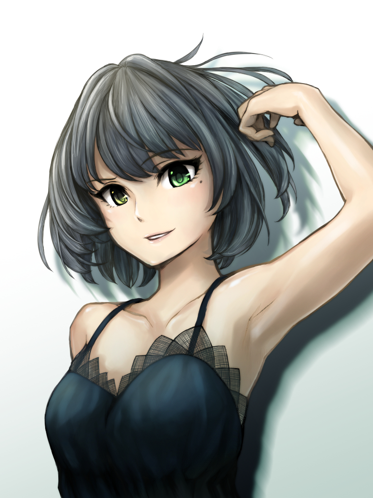 810eru armpits breasts dress green_eyes idolmaster idolmaster_cinderella_girls short_hair smile tagme takagaki_kaede