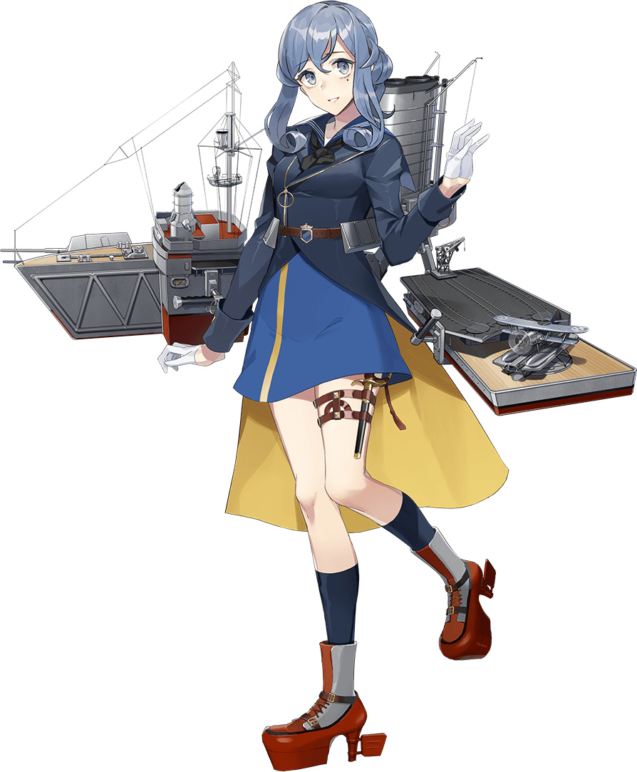 1girl blue_eyes blue_hair drew_(drew213g) gloves gotland_(kantai_collection) kantai_collection long_hair long_sleeves mole mole_under_eye official_art simple_background smile solo transparent_background white_background white_gloves