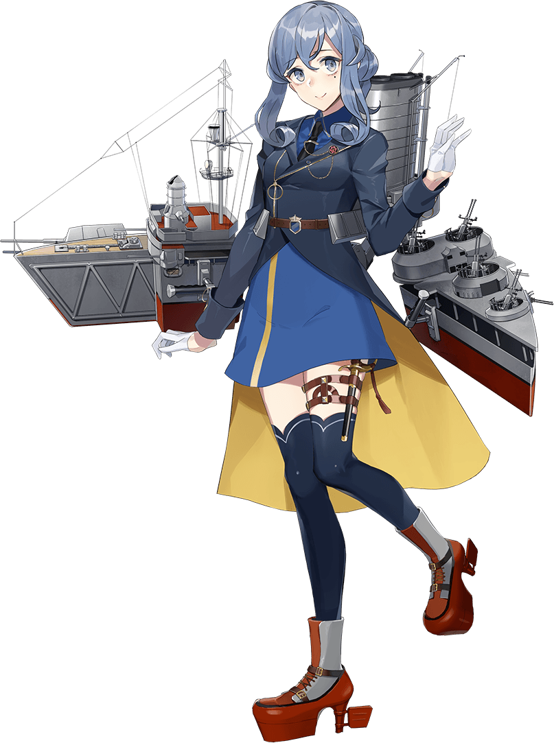 1girl blue_eyes blue_hair drew_(drew213g) gloves gotland_(kantai_collection) kantai_collection long_hair long_sleeves mole mole_under_eye official_art simple_background smile solo transparent_background white_background white_gloves