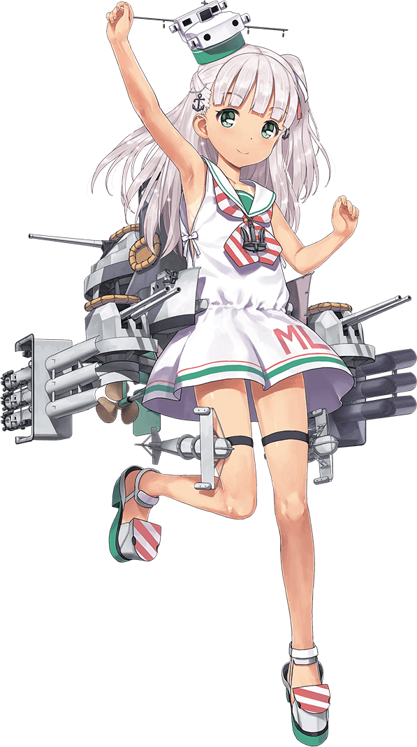 1girl arm_up dress green_eyes jiji kantai_collection long_hair maestrale_(kantai_collection) official_art sailor_dress simple_background sleeveless sleeveless_dress smile solo transparent_background white_background white_dress white_hair