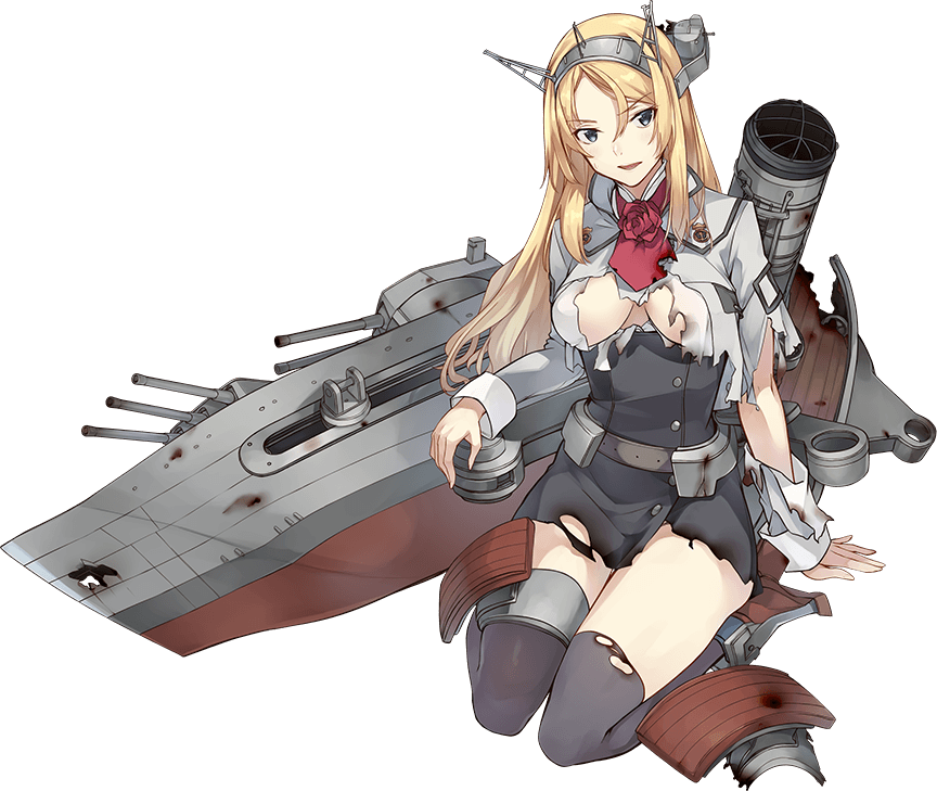 1girl blonde_hair blue_eyes breasts flower headgear kantai_collection konishi_(koconatu) large_breasts long_hair machinery military military_uniform nelson_(kantai_collection) official_art red_flower red_rose rose thigh-highs torn_clothes turret uniform weapon