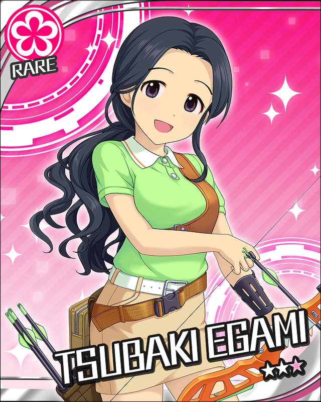 archery black_eyes black_hair blush bow_and_arrow character_name dress egami_tsubaki idolmaster idolmaster_cinderella_girls long_hair smile sports stars