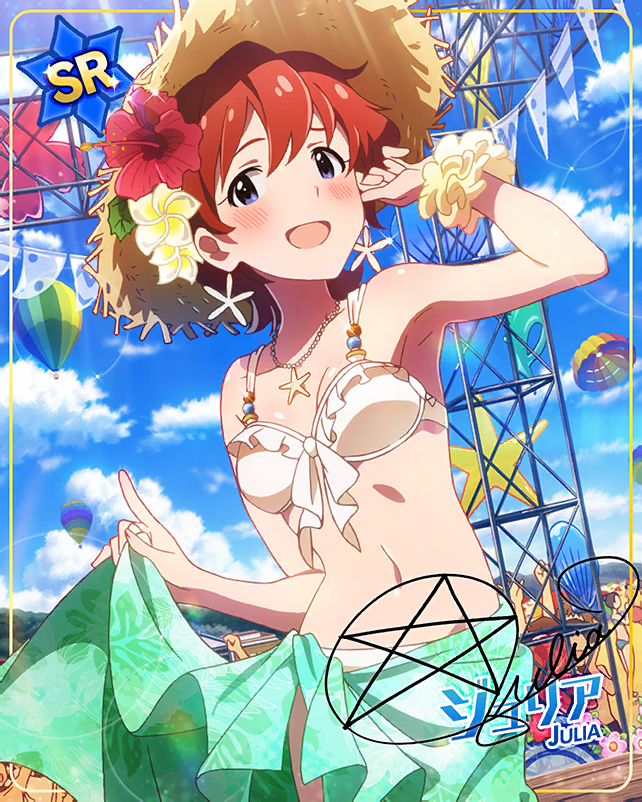 bikini blue_eyes blush idolmaster idolmaster_million_live! idolmaster_million_live!_theater_days julia_(idolmaster) redhead short_hair smile summer