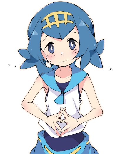 1girl blue_eyes blue_hair blue_pants blue_sailor_collar blush creatures_(company) game_freak hairband ixy nintendo pants pokemon pokemon_(game) pokemon_sm sailor_collar suiren_(pokemon) upper_body yellow_hairband